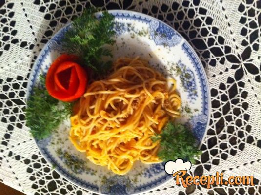 Špagete u sosu od pečuraka i mesa