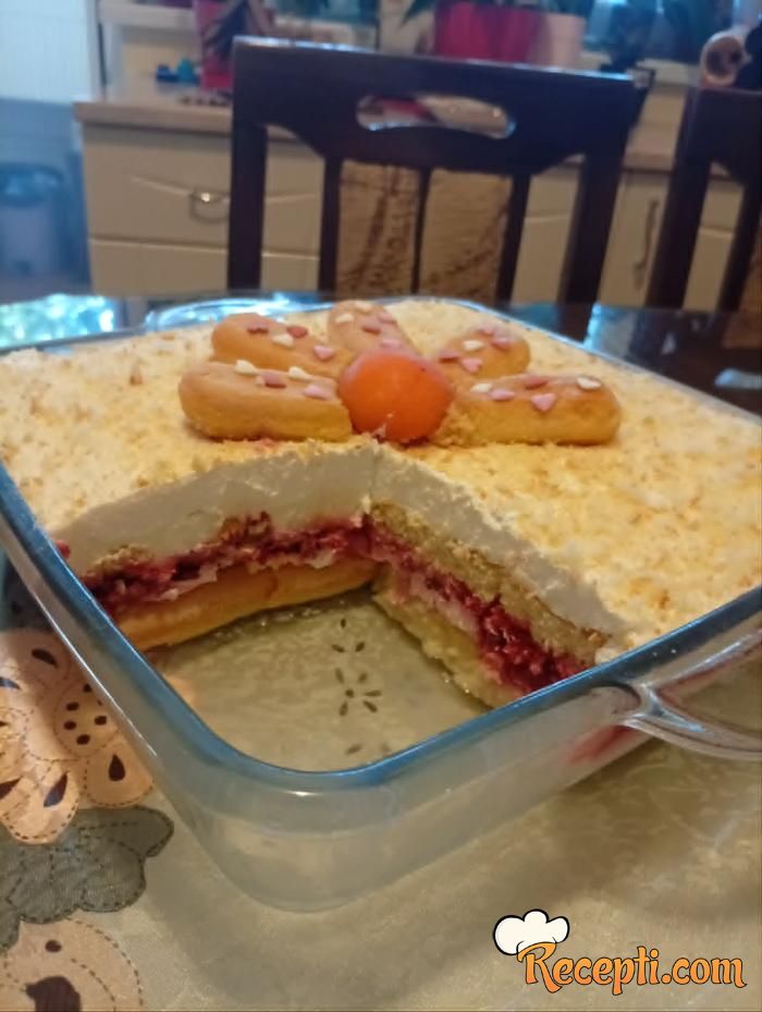 Kolač sa piškotama i malinama